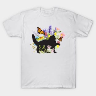 Kitty Cat Playing With Butterfly Floral Garden T-Shirt